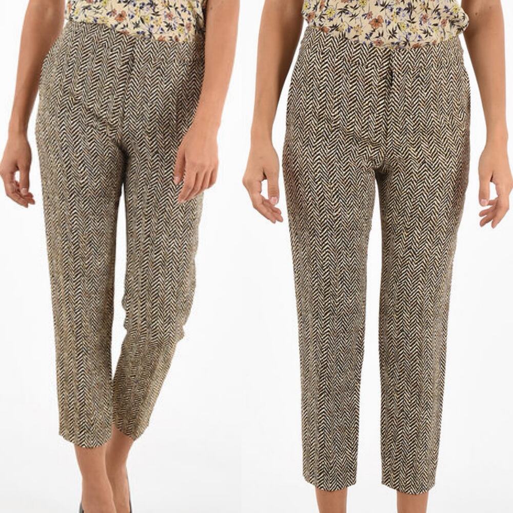 Chloe Herringbone Printed Straight Fit Pants size 40
